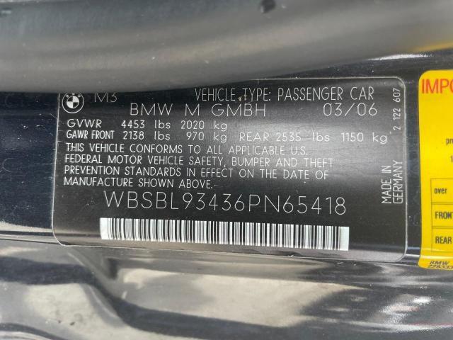 Photo 10 from auction – 2006 BMW M3 with VIN WBSBL93436PN65418