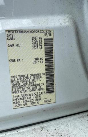 Photo 10 from auction – 2016 NISSAN ALTIMA 2.5 with VIN 1N4AL3AP9GN352103
