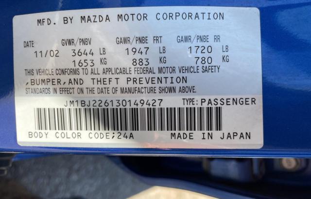 Photo 10 from auction – 2003 MAZDA PROTEGE DX with VIN JM1BJ226130149427