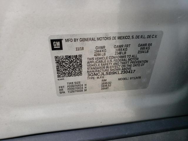 Photo 14 from auction – 2019 CHEVROLET TRAX 1LT with VIN 3GNCJLSB9KL230417