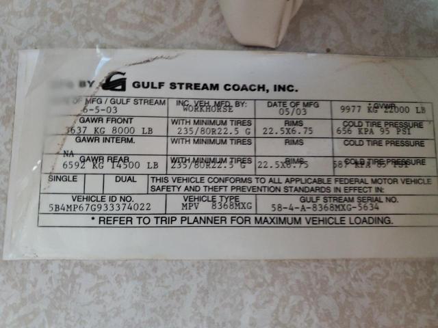 Photo 10 from auction – 2004 GFST MOTORHOME with VIN 5B4MP67G933374022