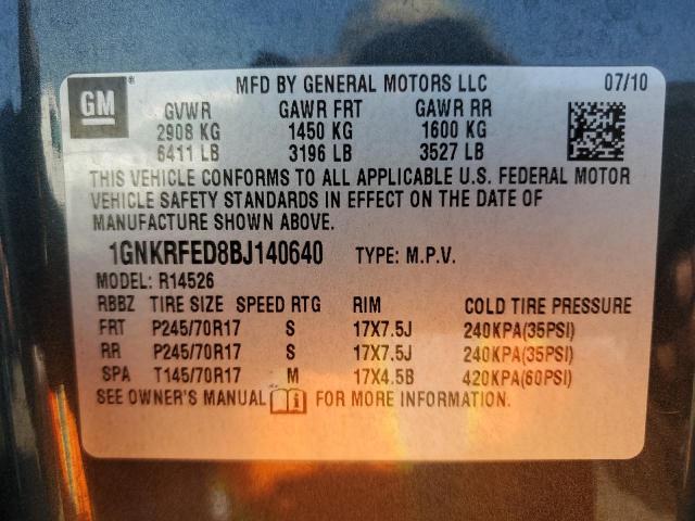 Фото 14 с аукциона – 2011 CHEVROLET TRAVERSE L с VIN 1GNKRFED8BJ140640