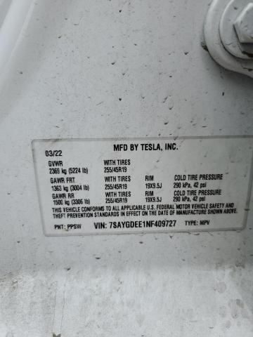Photo 14 from auction – 2022 TESLA MODEL Y with VIN 7SAYGDEE1NF409727