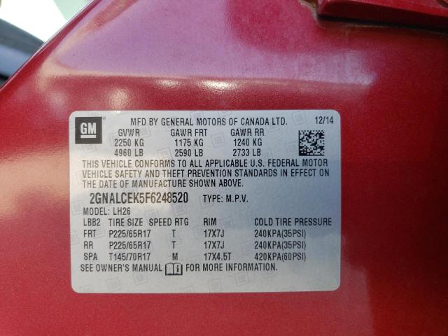 Photo 14 from auction – 2015 CHEVROLET EQUINOX LT with VIN 2GNALCEK5F6248520