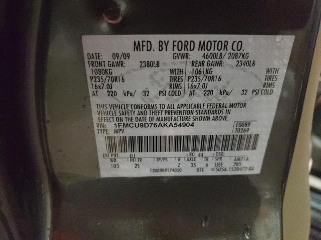 Photo 14 from auction – 2010 FORD ESCAPE XLT with VIN 1FMCU9D76AKA54904