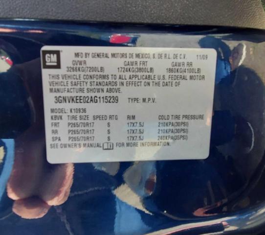 Photo 10 from auction – 2010 CHEVROLET AVALANCHE with VIN 3GNVKEE02AG115239