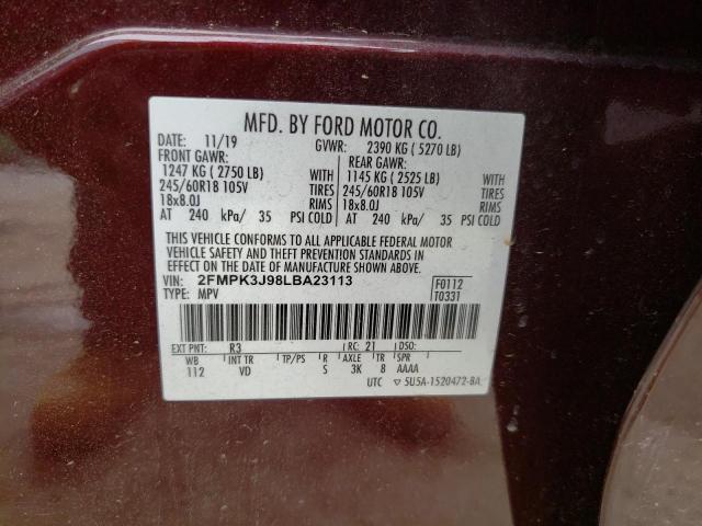 Photo 14 from auction – 2020 FORD EDGE SEL with VIN 2FMPK3J98LBA23113