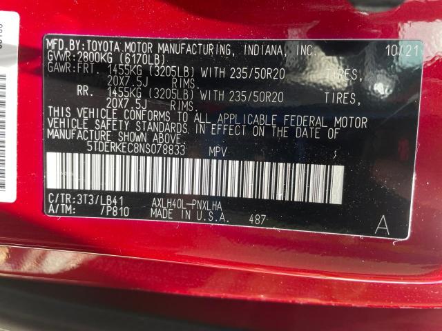 Photo 10 from auction – 2022 TOYOTA SIENNA LIM with VIN 5TDERKEC8NS078833