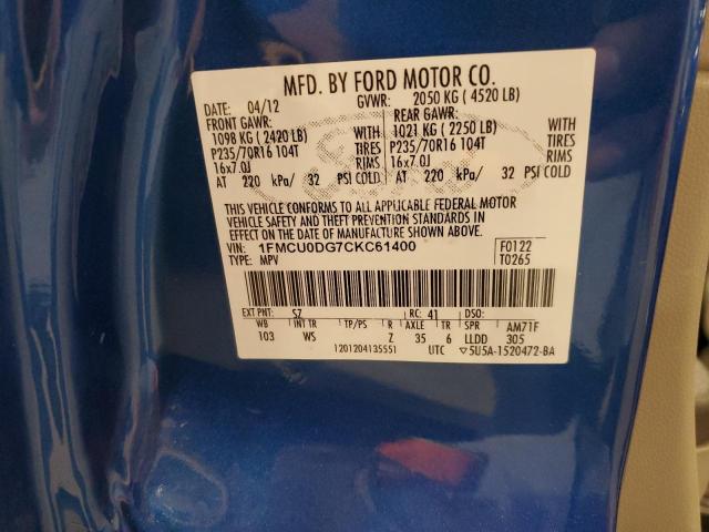 Photo 14 from auction – 2012 FORD ESCAPE XLT with VIN 1FMCU0DG7CKC61400