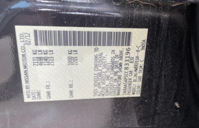Photo 10 from auction – 2012 NISSAN MAXIMA S with VIN 1N4AA5AP5CC833196
