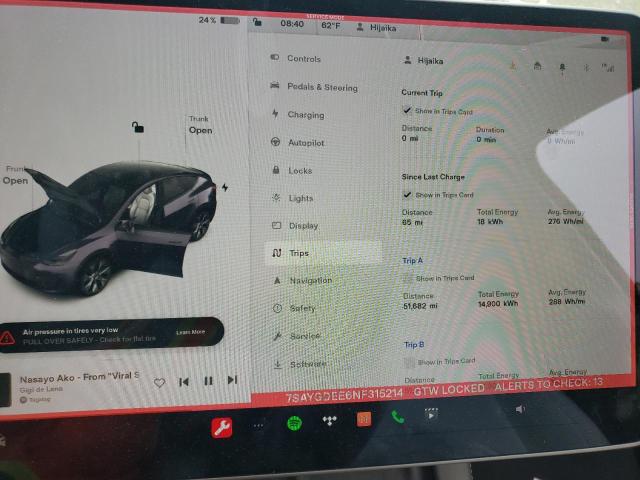 Photo 9 from auction – 2022 TESLA MODEL Y with VIN 7SAYGDEE6NF315214