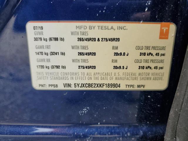 Photo 14 from auction – 2019 TESLA MODEL X with VIN 5YJXCBE2XKF189904