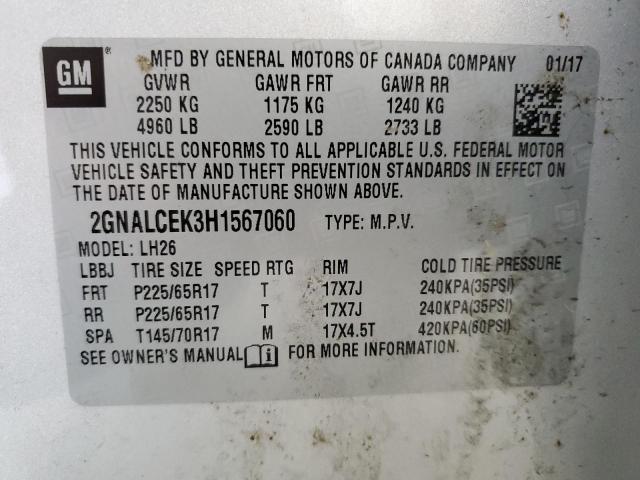 Photo 14 from auction – 2017 CHEVROLET EQUINOX LT with VIN 2GNALCEK3H1567060
