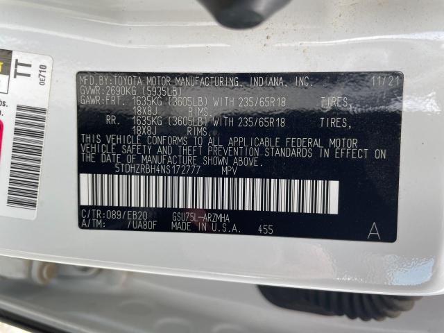 Photo 10 from auction – 2022 TOYOTA HIGHLANDER with VIN 5TDHZRBH4NS172777