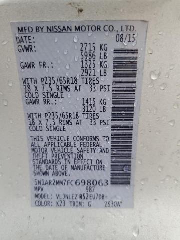 Photo 14 from auction – 2015 NISSAN PATHFINDER with VIN 5N1AR2MM7FC698063