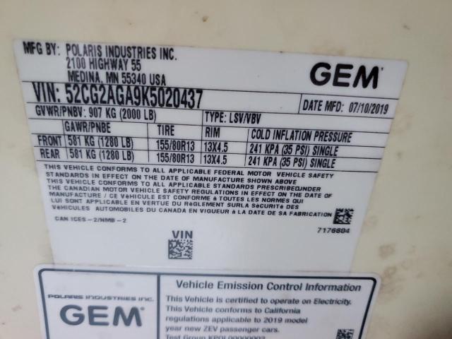 Photo 10 from auction – 2019 GEM E2 with VIN 52CG2AGA9K5020437