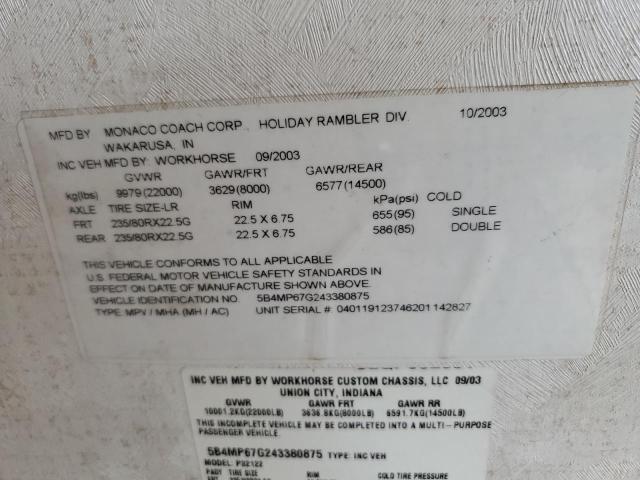 Photo 10 from auction – 2004 HOLR MOTORHOME with VIN 5B4MP67G243380875