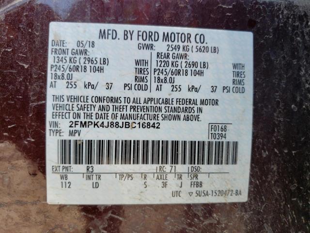 Photo 14 from auction – 2018 FORD EDGE SEL with VIN 2FMPK4J88JBC16842