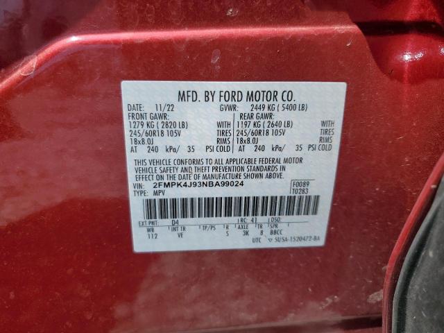 Photo 14 from auction – 2022 FORD EDGE SEL with VIN 2FMPK4J93NBA99024
