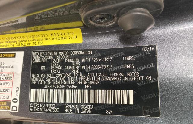 Photo 10 from auction – 2016 TOYOTA 4RUNNER SR with VIN JTEZU5JR4G5126456