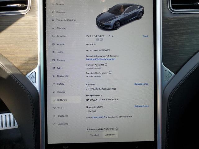 Photo 9 from auction – 2014 TESLA MODEL S with VIN 5YJSA1H18EFP56760