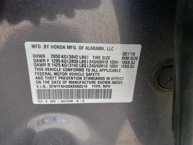 Photo 14 from auction – 2019 HONDA PILOT EX with VIN 5FNYF6H30KB060318