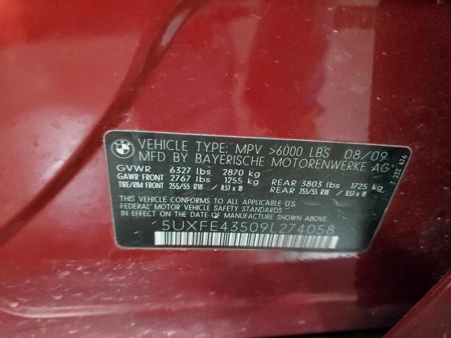 Photo 14 from auction – 2009 BMW X5 XDRIVE3 with VIN 5UXFE43509L274058