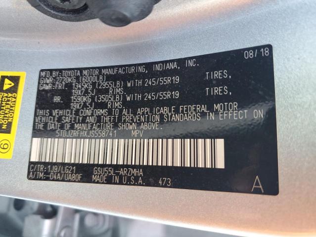 Photo 14 from auction – 2018 TOYOTA HIGHLANDER with VIN 5TDJZRFHXJS558741