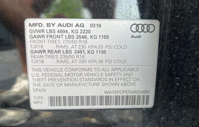 Photo 10 from auction – 2016 AUDI Q3 PREMIUM with VIN WA1EFCFS7GR020681