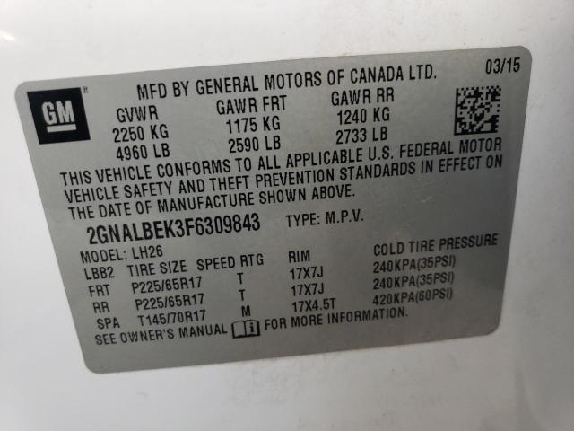 Photo 14 from auction – 2015 CHEVROLET EQUINOX LT with VIN 2GNALBEK3F6309843