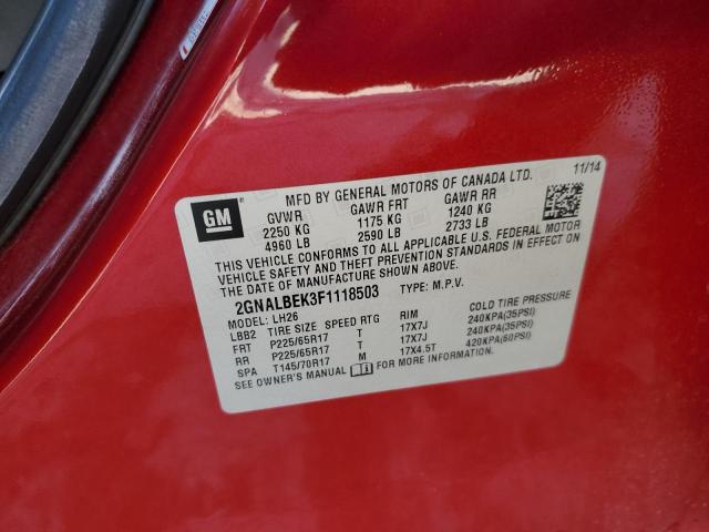 Photo 14 from auction – 2015 CHEVROLET EQUINOX LT with VIN 2GNALBEK3F1118503