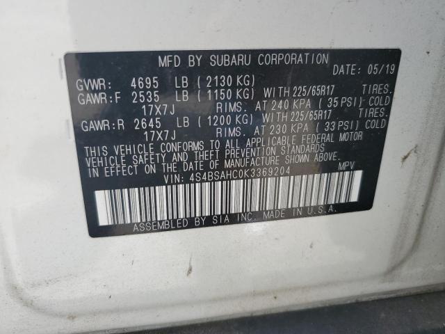 Photo 14 from auction – 2019 SUBARU OUTBACK 2. with VIN 4S4BSAHC0K3369204
