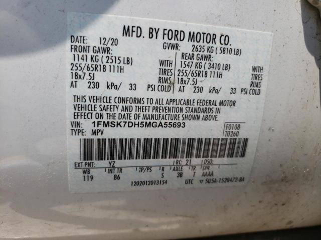 Photo 14 from auction – 2021 FORD EXPLORER X with VIN 1FMSK7DH5MGA55693