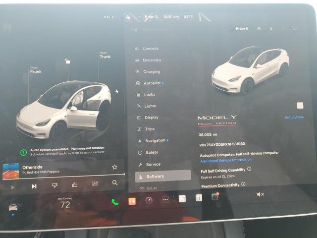 Photo 9 from auction – 2022 TESLA MODEL Y with VIN 7SAYGDEFXNF531060