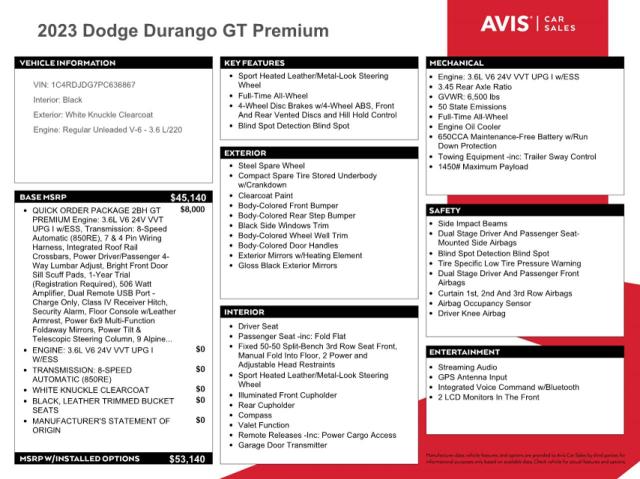 Photo 10 from auction – 2023 DODGE DURANGO GT with VIN 1C4RDJDG7PC636867
