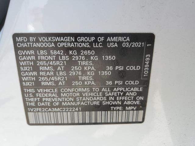 Photo 14 from auction – 2021 VOLKSWAGEN ATLAS CROS with VIN 1V2FE2CA3MC222241