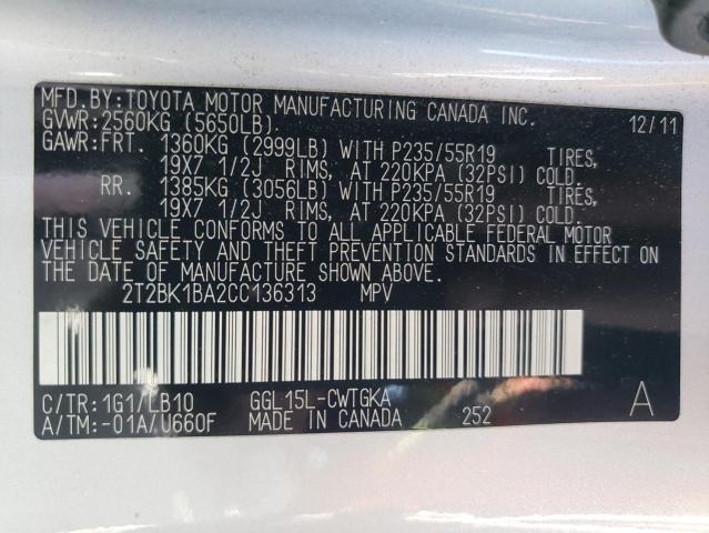 Photo 14 from auction – 2012 LEXUS RX 350 with VIN 2T2BK1BA2CC136313