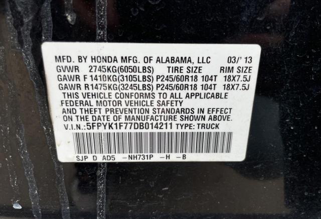 Photo 10 from auction – 2013 HONDA RIDGELINE with VIN 5FPYK1F77DB014211