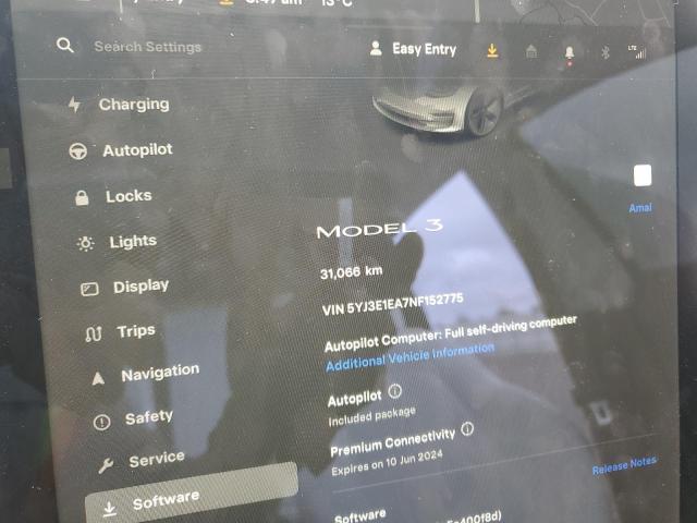 Photo 9 from auction – 2022 TESLA MODEL 3 with VIN 5YJ3E1EA7NF152775