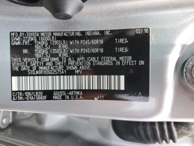 Photo 14 from auction – 2016 TOYOTA HIGHLANDER with VIN 5TDJKRFH2GS257541