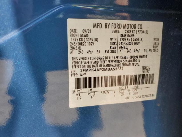 Photo 14 from auction – 2021 FORD EDGE ST with VIN 2FMPK4AP2MBA53231