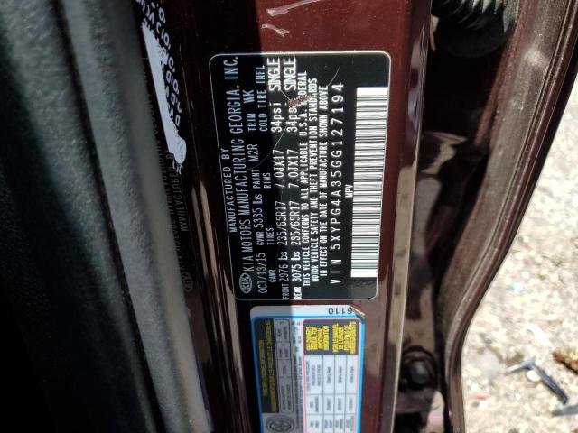 Photo 14 from auction – 2016 KIA SORENTO LX with VIN 5XYPG4A35GG127194