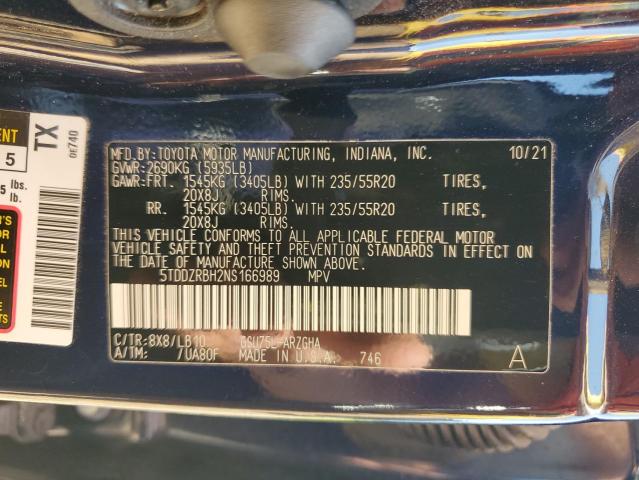 Photo 14 from auction – 2022 TOYOTA HIGHLANDER with VIN 5TDDZRBH2NS166989