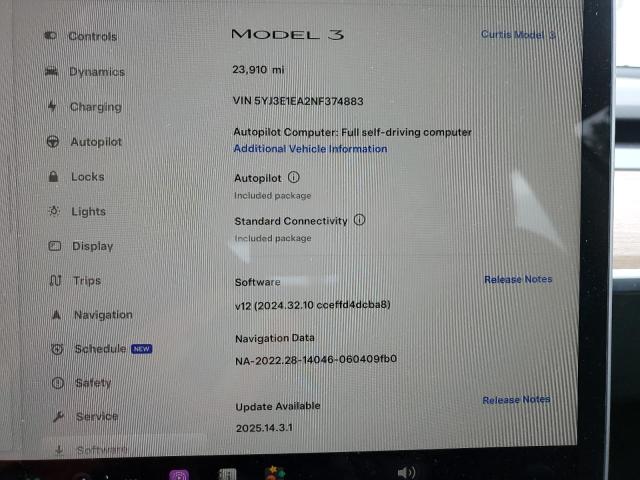 Photo 9 from auction – 2022 TESLA MODEL 3 with VIN 5YJ3E1EA2NF374883