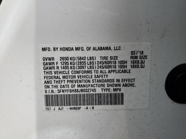 Photo 14 from auction – 2018 HONDA PILOT EXL with VIN 5FNYF6H88JB032745