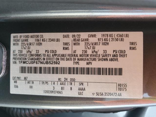 Photo 14 from auction – 2022 FORD ESCAPE S with VIN 1FMCU0F67NUB52592