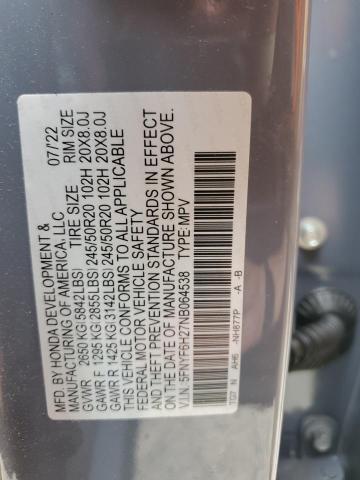 Photo 14 from auction – 2022 HONDA PILOT SE with VIN 5FNYF6H27NB064538