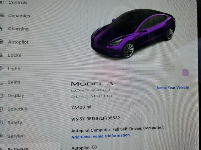 Photo 9 from auction – 2020 TESLA MODEL 3 with VIN 5YJ3E1EB7LF735532