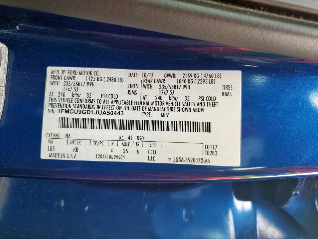 Photo 14 from auction – 2018 FORD ESCAPE SE with VIN 1FMCU9GD1JUA50443