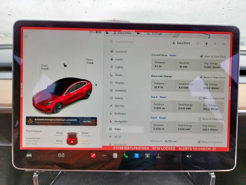 Photo 9 from auction – 2020 TESLA MODEL 3 with VIN 5YJ3E1EB7LF637004